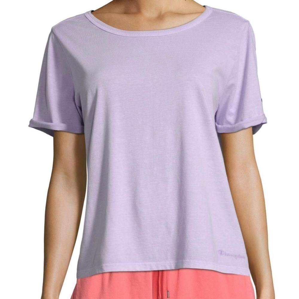 Champions Woman’s purple short sleeve shirt size Large